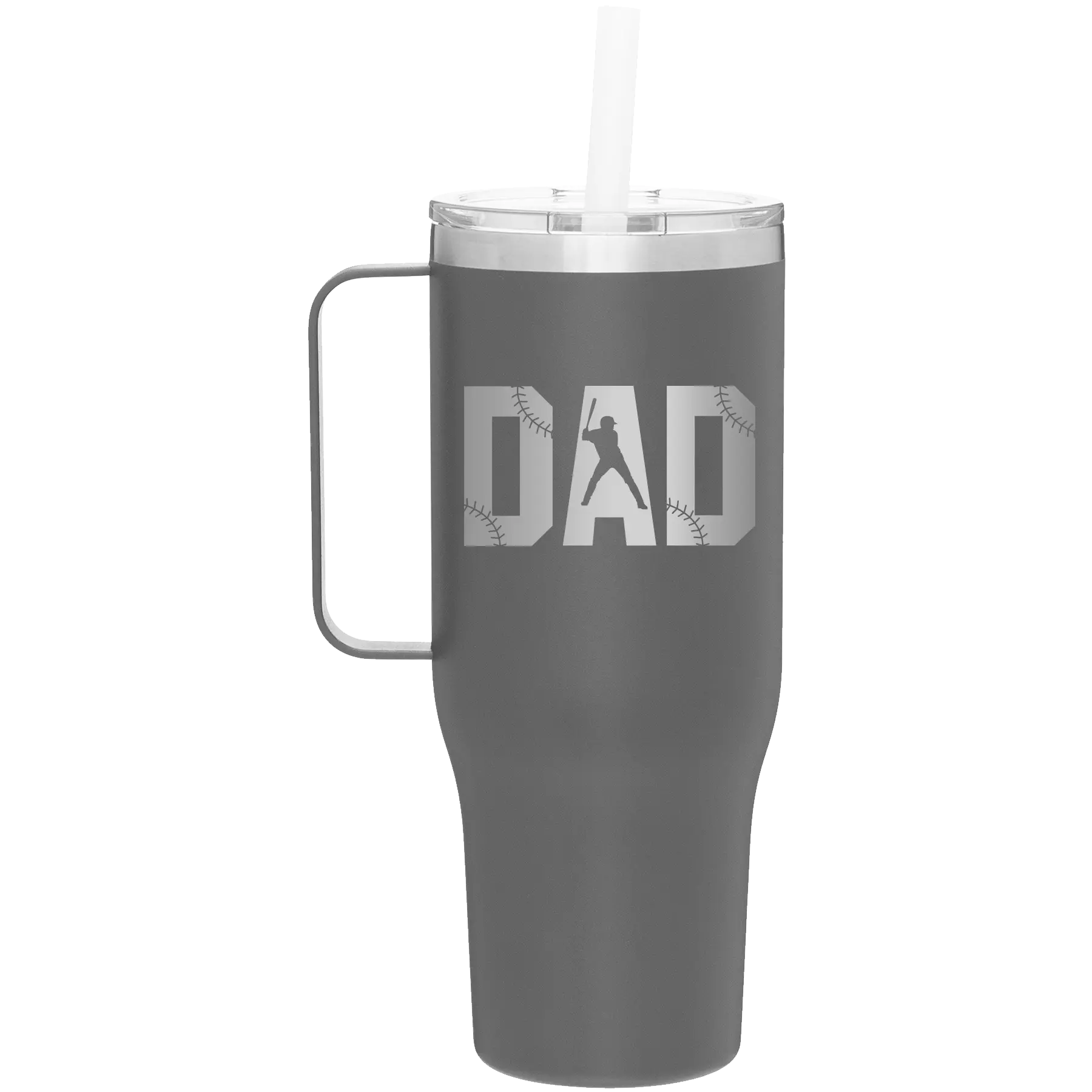 Laser etched slate 40 oz vacuum insulated tumbler mug with 'Baseball Dad' design