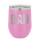 Laser etched light purple 12 oz vacuum insulated wine cup with 'Baseball Dad' design