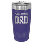 Laser etched purple 20 oz vacuum insulated tumbler with 'Baseball Dad2' design