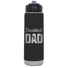 Laser etched black 20 oz vacuum insulated water bottle with 'Baseball Dad2' design