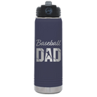 Laser etched navy 20 oz vacuum insulated water bottle with 'Baseball Dad2' design