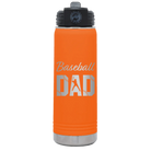 Laser etched orange 20 oz vacuum insulated water bottle with 'Baseball Dad2' design