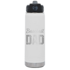 Laser etched white 20 oz vacuum insulated water bottle with 'Baseball Dad2' design