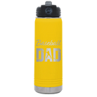 Laser etched yellow 20 oz vacuum insulated water bottle with 'Baseball Dad2' design