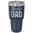 Laser etched navy 30 oz vacuum insulated tumbler with 'Baseball Dad2' design