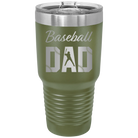 Laser etched olive green 30 oz vacuum insulated tumbler with 'Baseball Dad2' design
