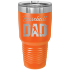 Laser etched orange 30 oz vacuum insulated tumbler with 'Baseball Dad2' design