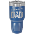 Laser etched royal blue 30 oz vacuum insulated tumbler with 'Baseball Dad2' design