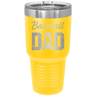 Laser etched yellow 30 oz vacuum insulated tumbler with 'Baseball Dad2' design