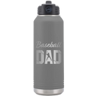 Laser etched dark gray 32 oz vacuum insulated water bottle with 'Baseball Dad2' design