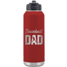 Laser etched maroon 32 oz vacuum insulated water bottle with 'Baseball Dad2' design