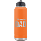 Laser etched orange 32 oz vacuum insulated water bottle with 'Baseball Dad2' design