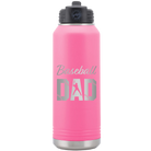Laser etched pink 32 oz vacuum insulated water bottle with 'Baseball Dad2' design