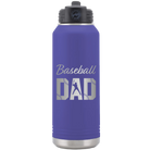 Laser etched purple 32 oz vacuum insulated water bottle with 'Baseball Dad2' design