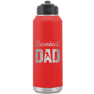 Laser etched red 32 oz vacuum insulated water bottle with 'Baseball Dad2' design