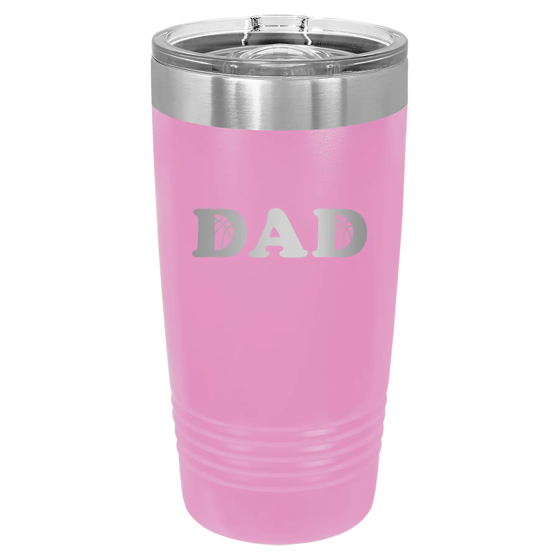 Laser etched light purple 20 oz vacuum insulated tumbler with 'Basketball Dad' design