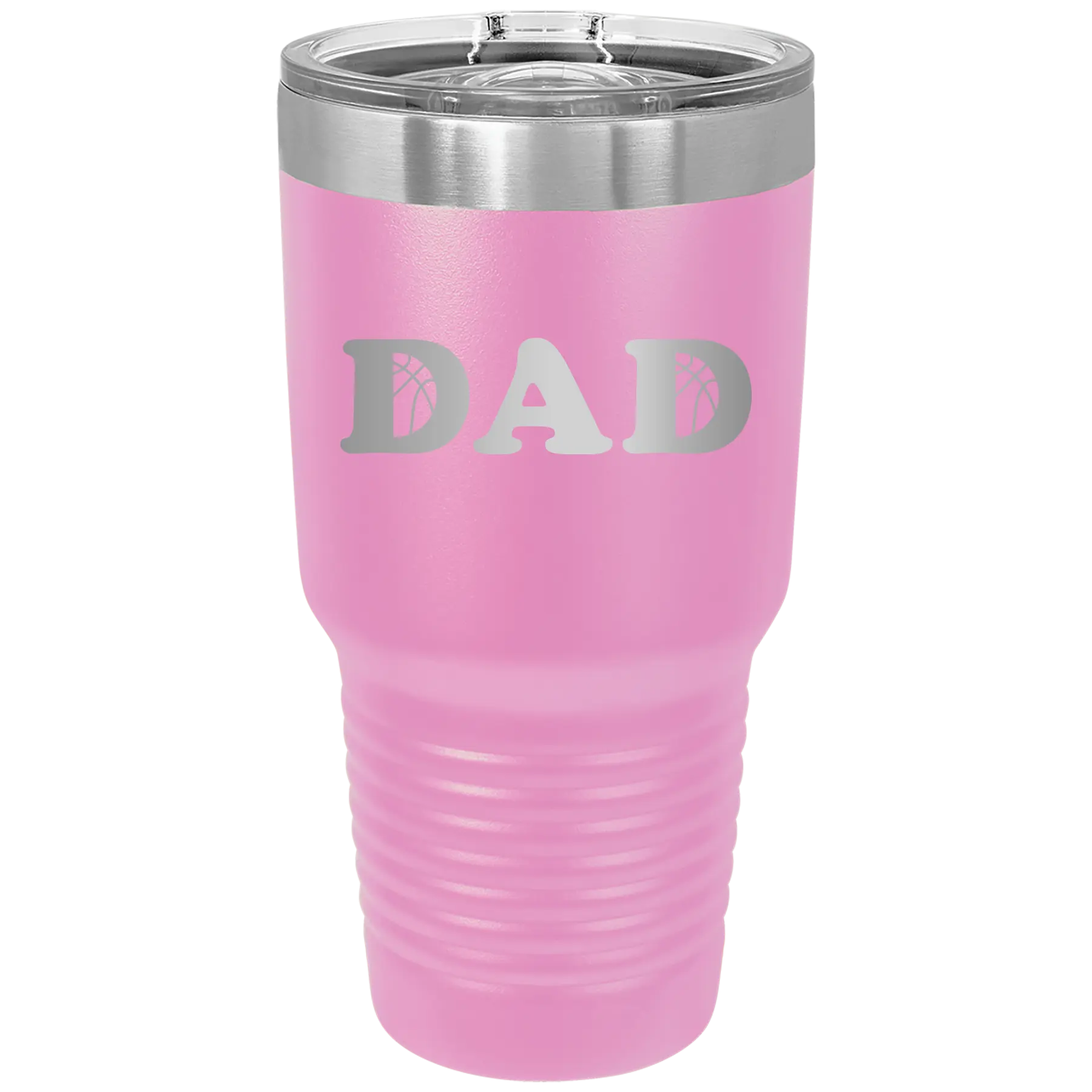 Laser etched light purple 30 oz vacuum insulated tumbler with 'Basketball Dad' design