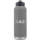 Laser etched dark gray 32 oz vacuum insulated water bottle with 'Basketball Dad' design