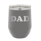 Laser etched dark gray 12 oz vacuum insulated wine cup with 'Basketball Dad' design