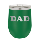 Laser etched green 12 oz vacuum insulated wine cup with 'Basketball Dad' design
