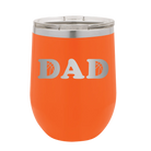 Laser etched orange 12 oz vacuum insulated wine cup with 'Basketball Dad' design