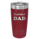 Laser etched maroon 20 oz vacuum insulated tumbler with 'Basketball Dad2' design