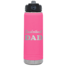 Laser etched pink 20 oz vacuum insulated water bottle with 'Basketball Dad2' design