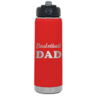 Laser etched red 20 oz vacuum insulated water bottle with 'Basketball Dad2' design