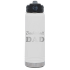 Laser etched white 20 oz vacuum insulated water bottle with 'Basketball Dad2' design