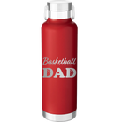 Laser etched red 24 oz vacuum insulated water bottle with 'Basketball Dad2' design