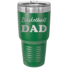 Laser etched green 30 oz vacuum insulated tumbler with 'Basketball Dad2' design