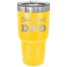 Laser etched yellow 30 oz vacuum insulated tumbler with 'Basketball Dad2' design
