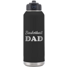 Laser etched black 32 oz vacuum insulated water bottle with 'Basketball Dad2' design