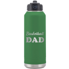 Laser etched green 32 oz vacuum insulated water bottle with 'Basketball Dad2' design