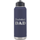 Laser etched navy 32 oz vacuum insulated water bottle with 'Basketball Dad2' design