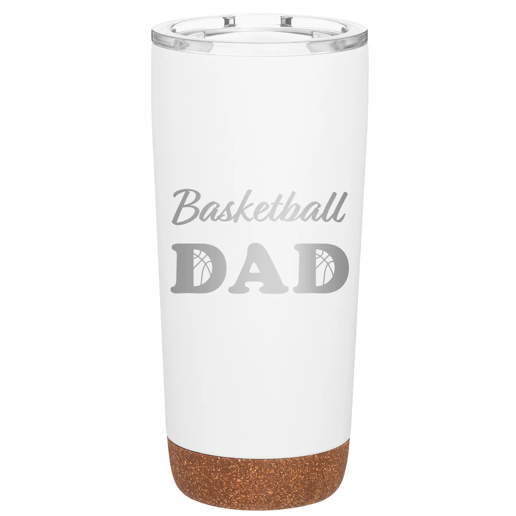 Laser etched white 20 oz vacuum insulated tumbler with 'Basketball Dad2' design
