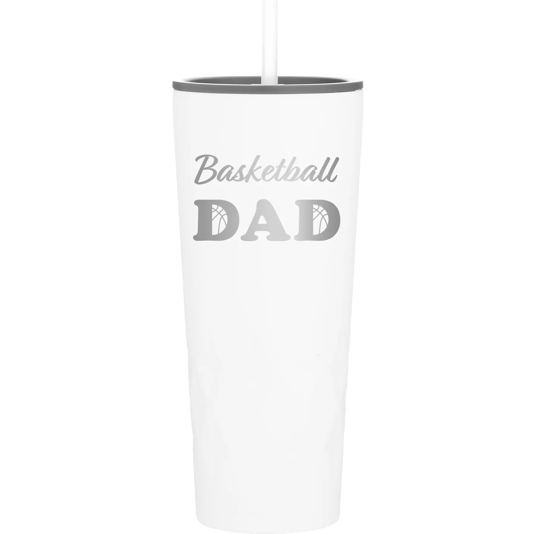 Laser etched white 20 oz vacuum insulated tumbler with 'Basketball Dad2' design