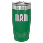 Laser etched green 20 oz vacuum insulated tumbler with 'Football Dad' design