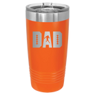 Laser etched orange 20 oz vacuum insulated tumbler with 'Football Dad' design
