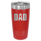 Laser etched red 20 oz vacuum insulated tumbler with 'Football Dad' design