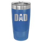 Laser etched royal blue 20 oz vacuum insulated tumbler with 'Football Dad' design