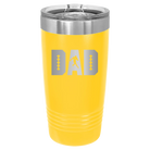 Laser etched yellow 20 oz vacuum insulated tumbler with 'Football Dad' design
