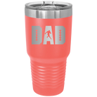 Laser etched coral 30 oz vacuum insulated tumbler with 'Football Dad' design