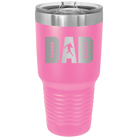Laser etched pink 30 oz vacuum insulated tumbler with 'Football Dad' design