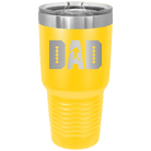 Laser etched yellow 30 oz vacuum insulated tumbler with 'Football Dad' design