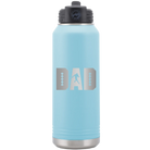 Laser etched light blue 32 oz vacuum insulated water bottle with 'Football Dad' design