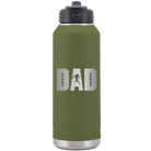 Laser etched olive green 32 oz vacuum insulated water bottle with 'Football Dad' design