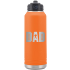 Laser etched orange 32 oz vacuum insulated water bottle with 'Football Dad' design