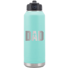 Laser etched teal 32 oz vacuum insulated water bottle with 'Football Dad' design