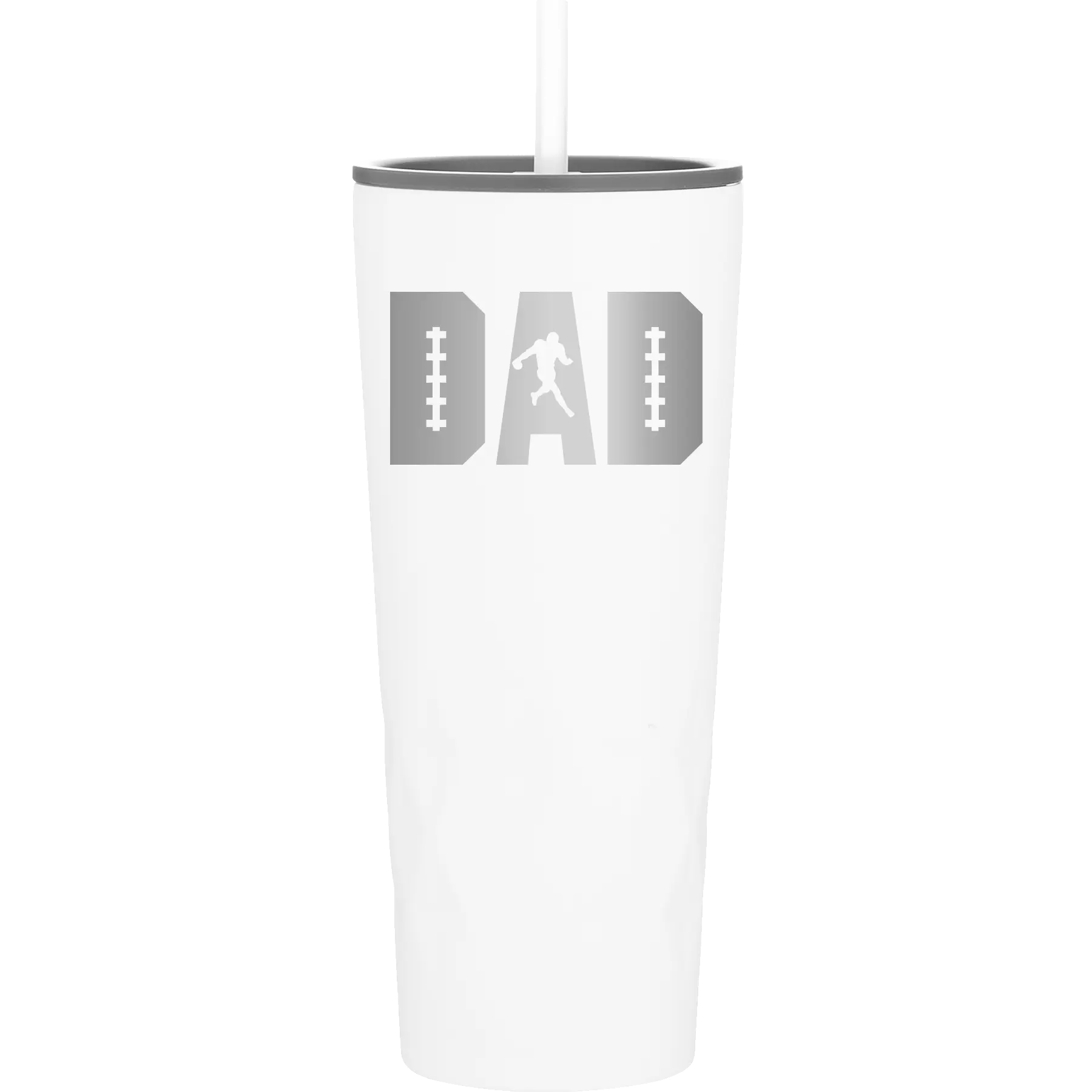 Laser etched white 20 oz vacuum insulated tumbler with 'Football Dad' design